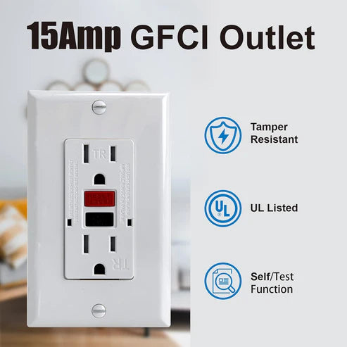 15 Amp GFCI Outlet – Tamper Resistant Self-Test GFI Receptacle with LED Indicator