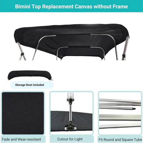 Savvycraft 4 Bow Bimini Top Replacement Cover – Marine Grade Boat Canopy, Black